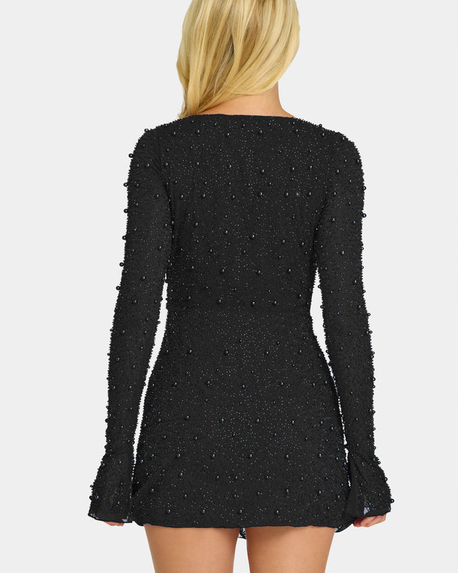 Black Embellished Wrap Over A-Line Mini Dress
