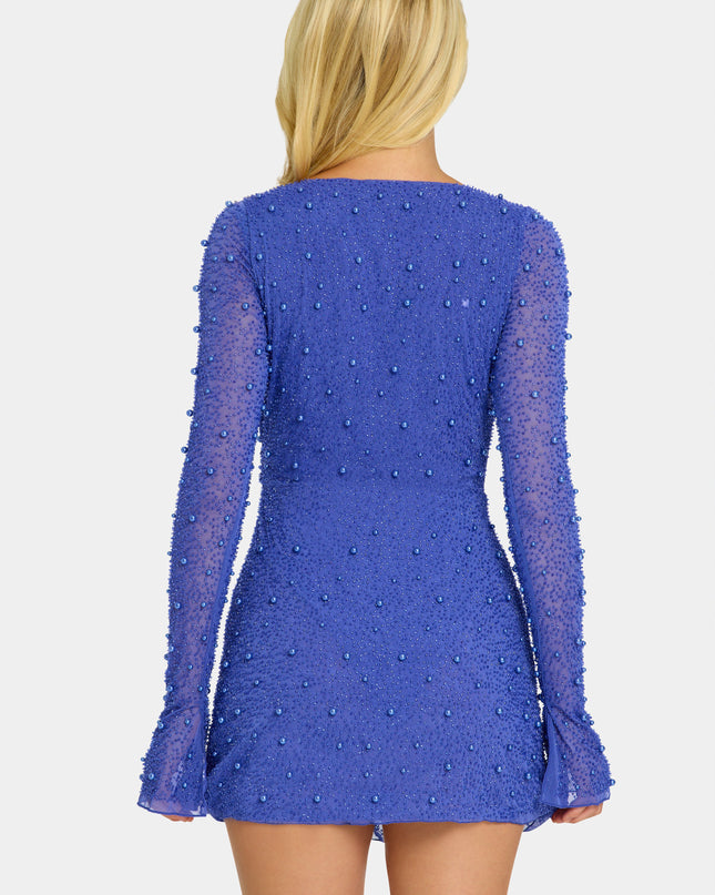 Sapphire Embellished Wrap Over A-Line Mini Dress