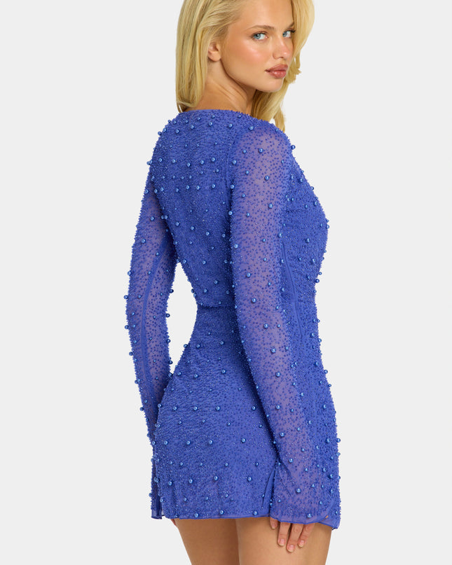 Sapphire Embellished Wrap Over A-Line Mini Dress