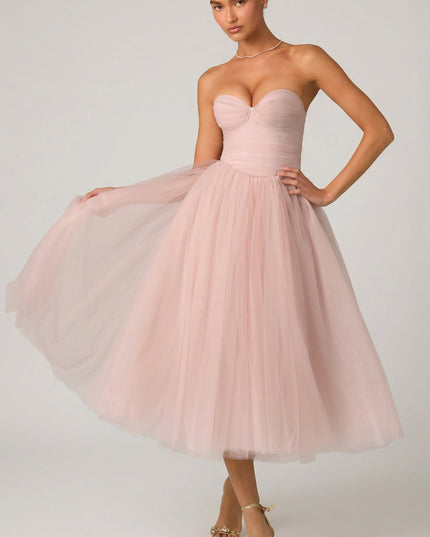 Dusty Rose Tulle Corset Midaxi Dress