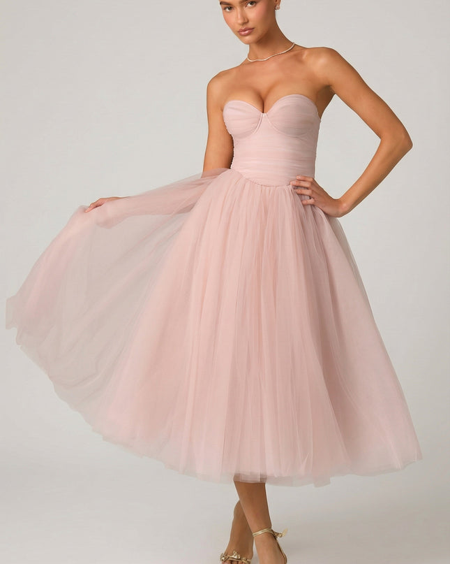 Dusty Rose Tulle Corset Midaxi Dress