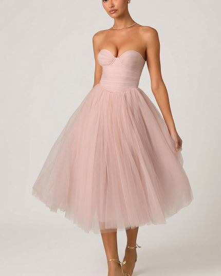 Dusty Rose Tulle Corset Midaxi Dress