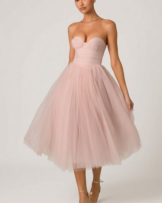 Dusty Rose Tulle Corset Midaxi Dress