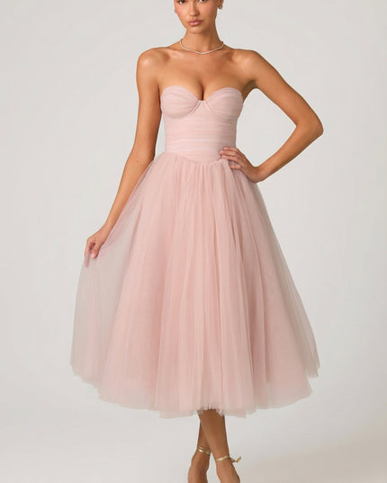 Dusty Rose Tulle Corset Midaxi Dress