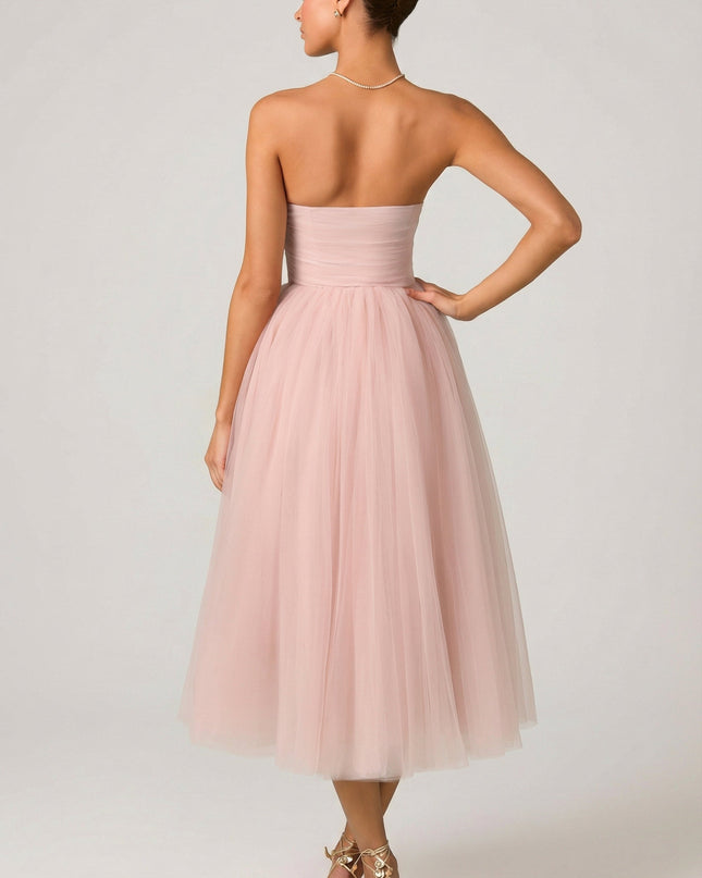 Dusty Rose Tulle Corset Midaxi Dress