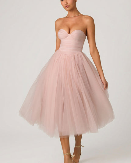 Dusty Rose Tulle Corset Midaxi Dress