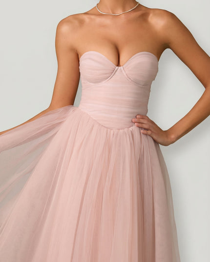 Dusty Rose Tulle Corset Midaxi Dress