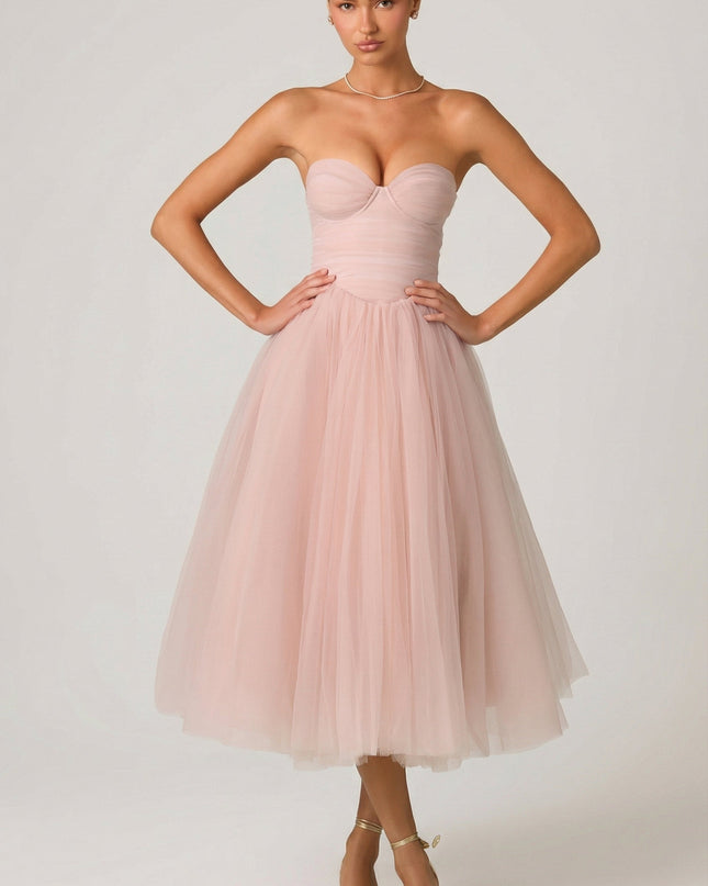 Dusty Rose Tulle Corset Midaxi Dress