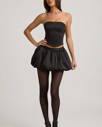 Black Bubble Hem Mid-Rise Mini Skirt