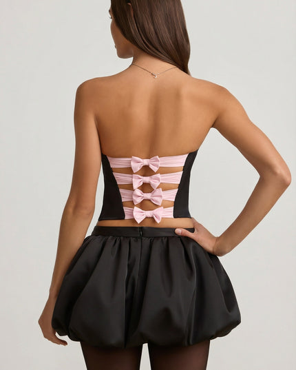 Black Bubble Hem Mid-Rise Mini Skirt
