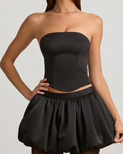 Black Bubble Hem Mid-Rise Mini Skirt