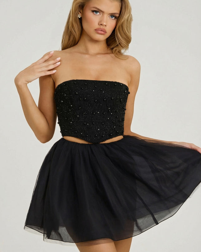 Black High Waist Tulle Mini Skirt