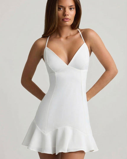 White Drop-Waist Lace-Up Mini Dress