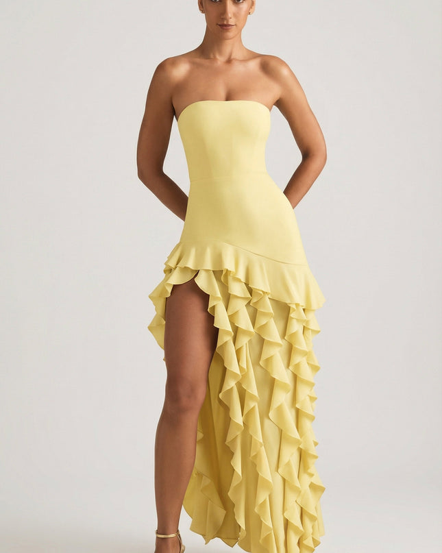 Daffodil Ruffle-Trim Strapless Gown