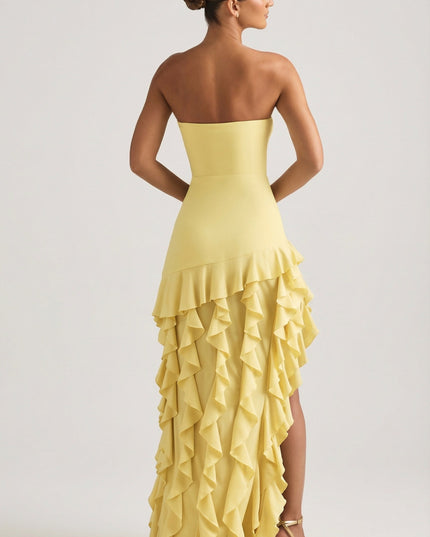 Daffodil Ruffle-Trim Strapless Gown