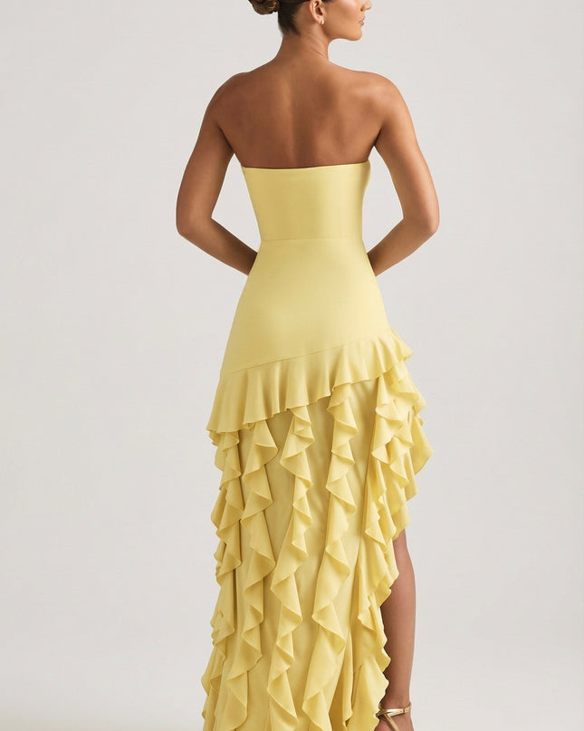 Daffodil Ruffle-Trim Strapless Gown