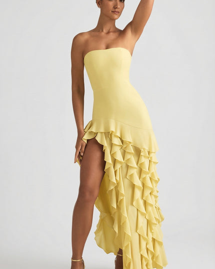 Daffodil Ruffle-Trim Strapless Gown
