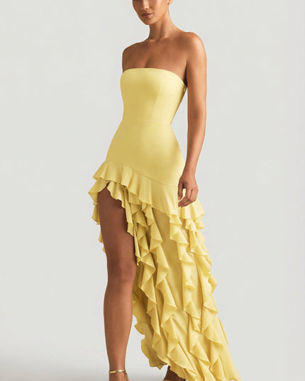 Daffodil Ruffle-Trim Strapless Gown