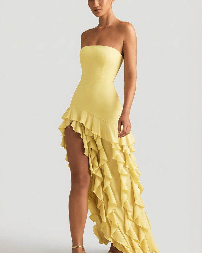 Daffodil Ruffle-Trim Strapless Gown