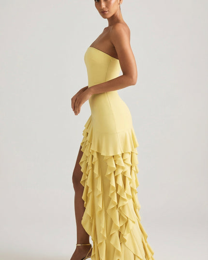 Daffodil Ruffle-Trim Strapless Gown