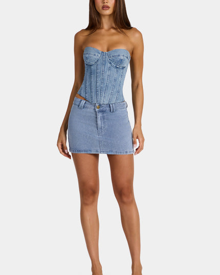 Mid-Blue Low-Rise Denim Mini Skirt