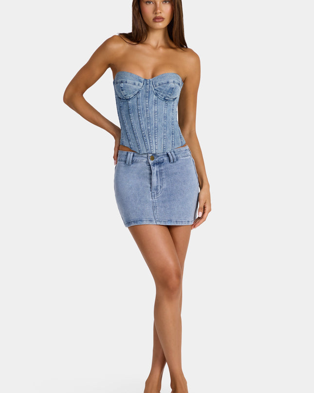 Mid-Blue Low-Rise Denim Mini Skirt