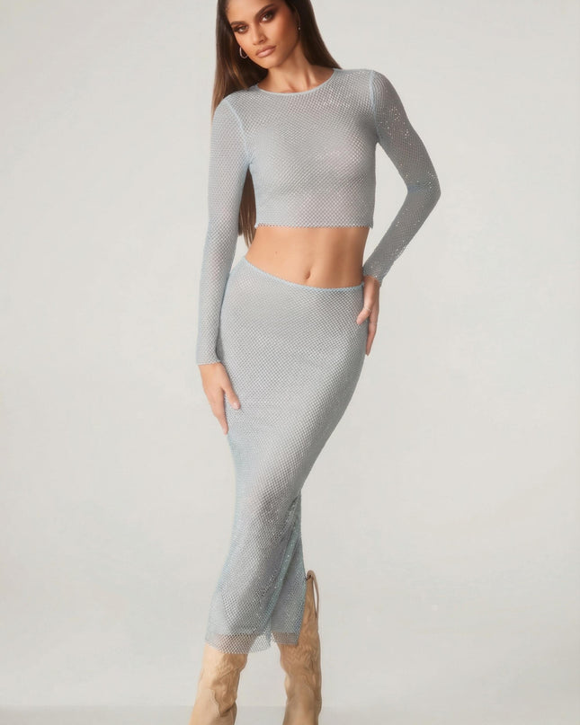 Aqua Embellished Long Sleeve Top