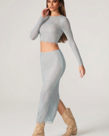 Aqua Embellished Long Sleeve Top