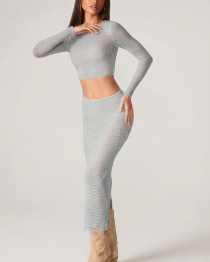Aqua Embellished Long Sleeve Top