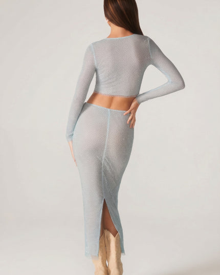 Aqua Embellished Long Sleeve Top