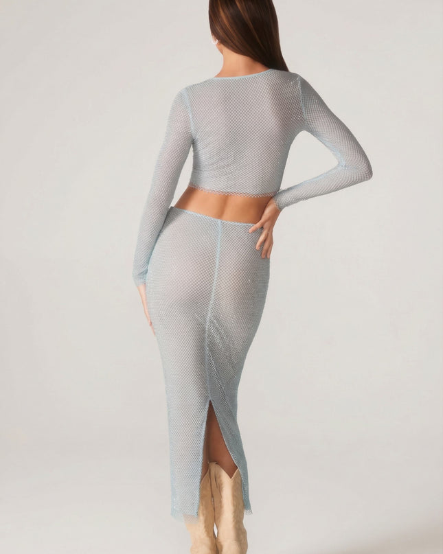 Aqua Embellished Long Sleeve Top