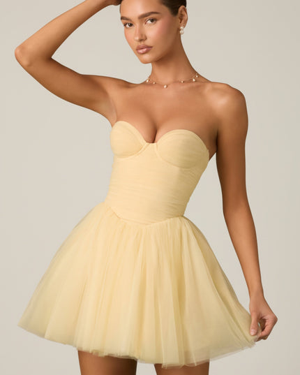 Yellow Tulle Corset Mini Dress