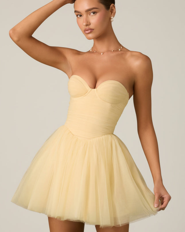 Yellow Tulle Corset Mini Dress
