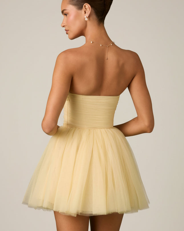 Yellow Tulle Corset Mini Dress