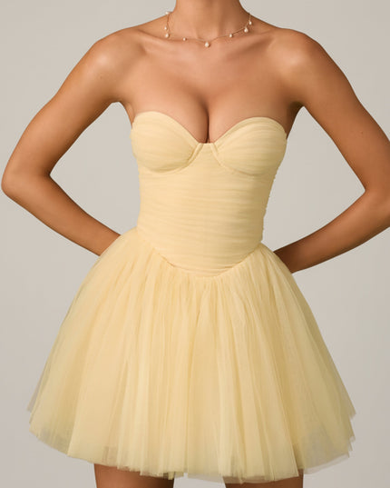 Yellow Tulle Corset Mini Dress