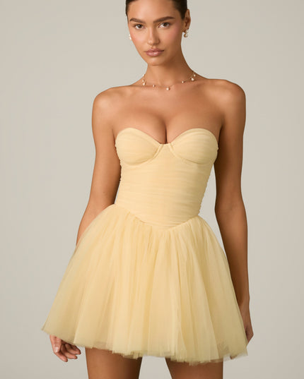 Yellow Tulle Corset Mini Dress