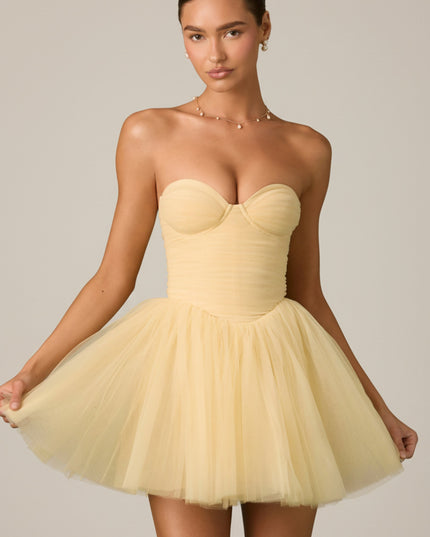 Yellow Tulle Corset Mini Dress