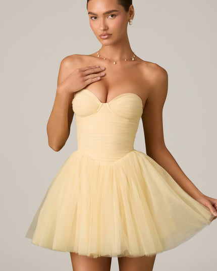 Yellow Tulle Corset Mini Dress