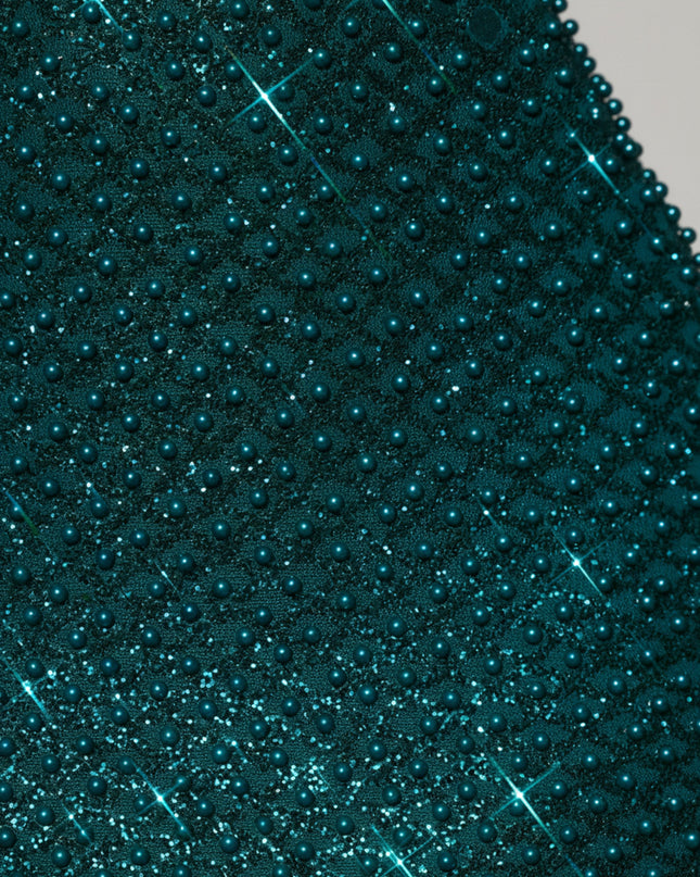 Teal Green Embellished Sweetheart-Neck Midi Dress