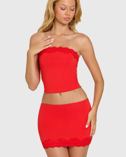 Cherry Modal Lace-Trim Bandeau Top