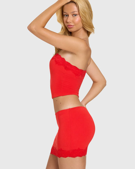 Cherry Modal Lace-Trim Bandeau Top