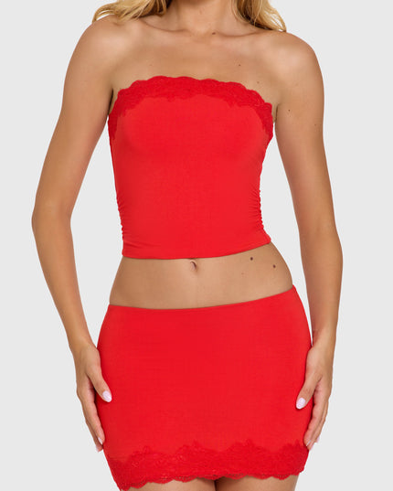 Cherry Modal Lace-Trim Bandeau Top