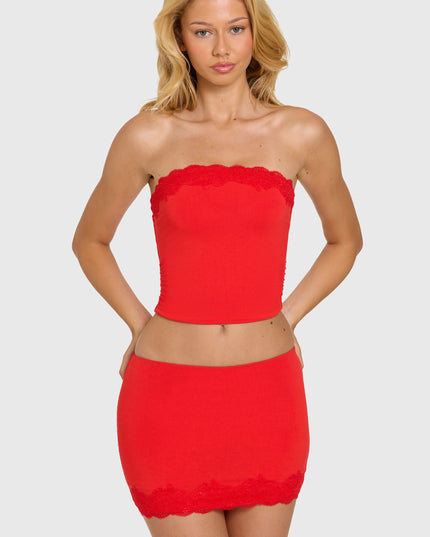 Cherry Modal Lace-Trim Bandeau Top