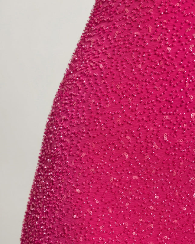Fuschia Embellished Cut Out Mini Dress