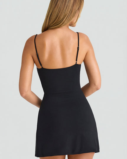 Black Modal Sweetheart-Neck A-Line Mini Dress
