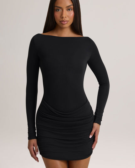 Black Modal Long-Sleeve Mini Dress
