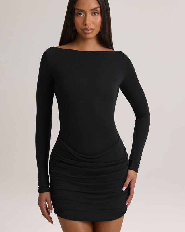 Black Modal Long-Sleeve Mini Dress