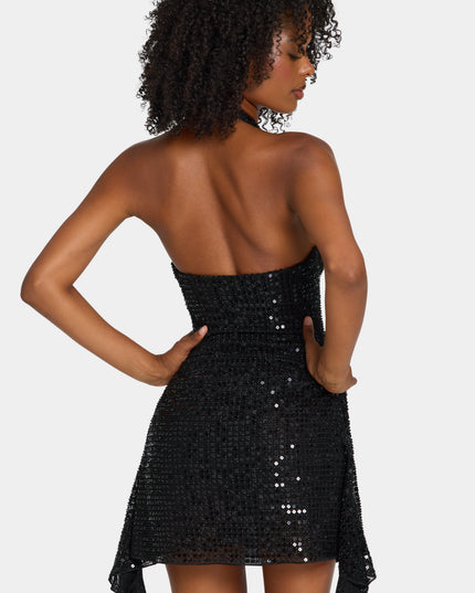 Black Embellished Draped Corset A-Line Mini Dress