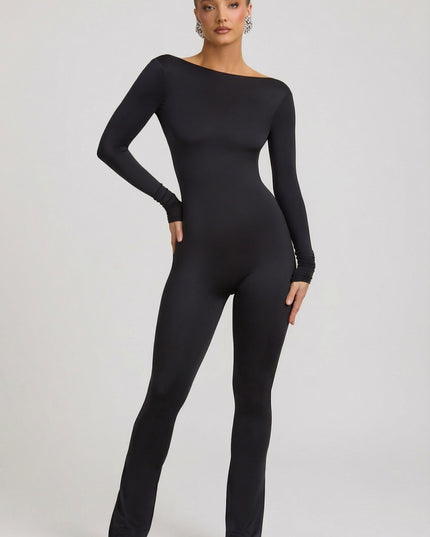 Black Slinky Jersey Bow-Detail Jumpsuit