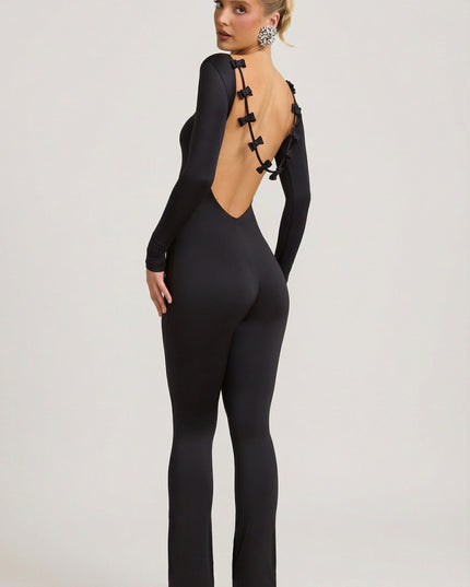 Black Slinky Jersey Bow-Detail Jumpsuit